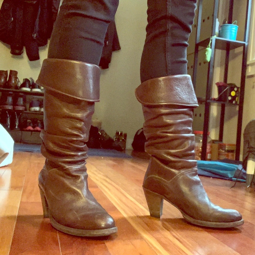Frye Dorado Brown Slouch Leather Boots Sz 6